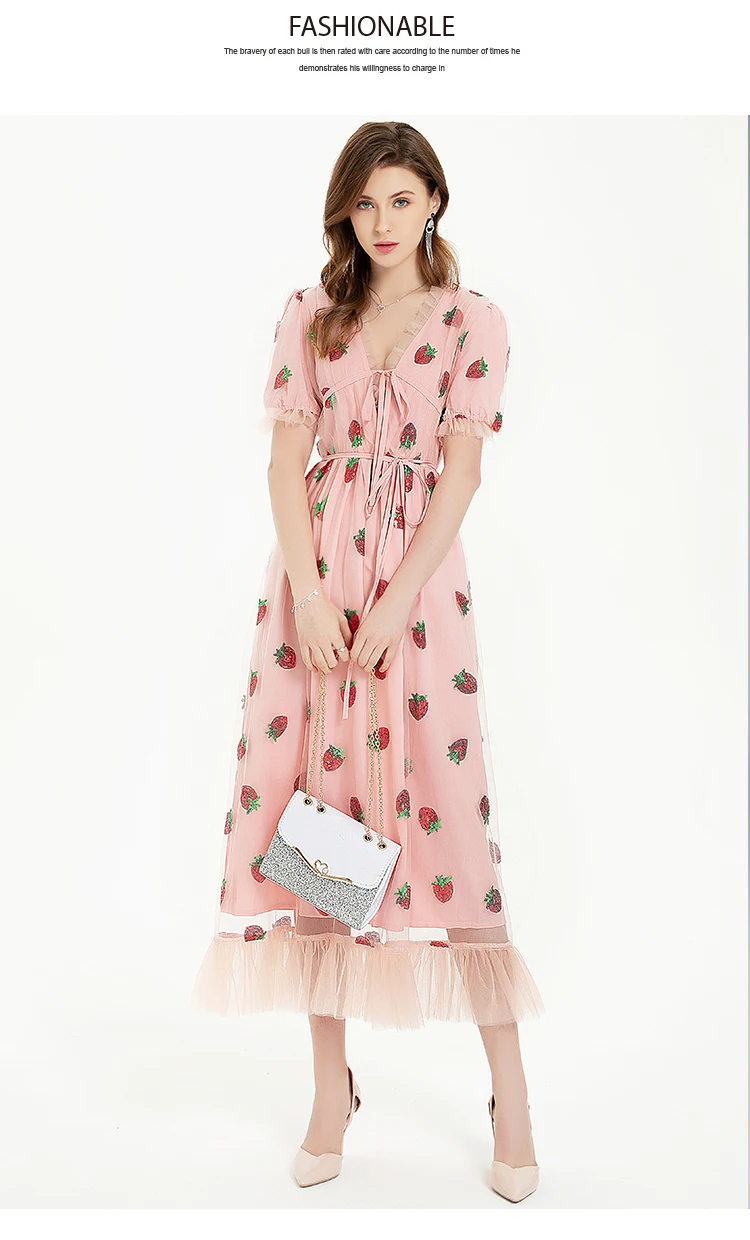 Женское Сетчатое длинное платье с блестками розовое праздничное V-образным