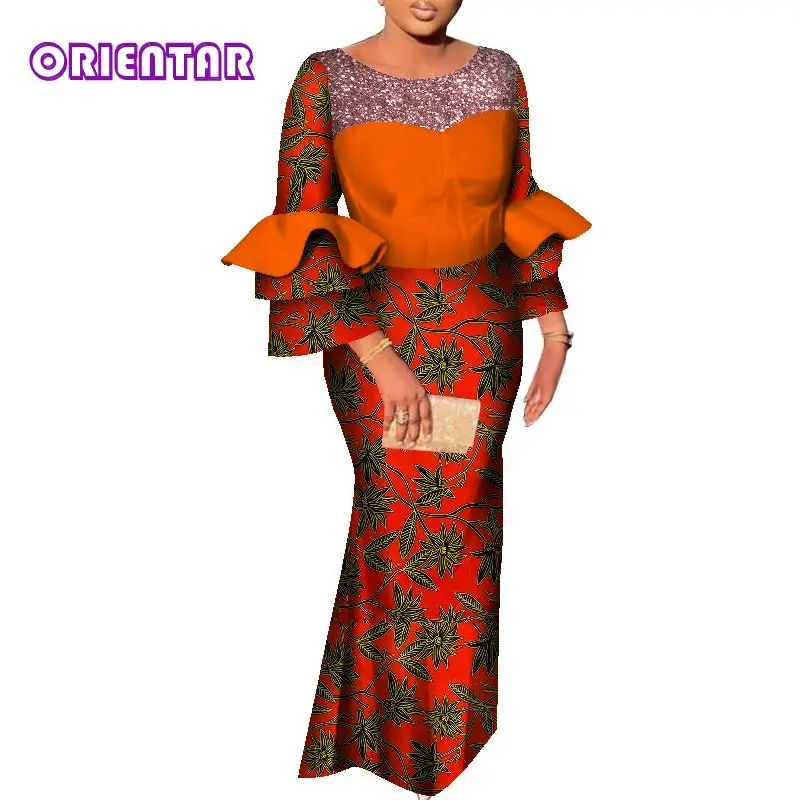 

New African Bazin Dress for Women Africa Clothing Print Long Elegant Party Prom Evening Maxi Dress Summer Plus Size WY8613