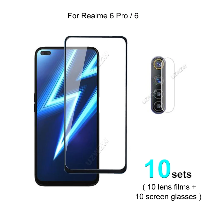 

10 комплектов для Realme 6 Pro / 6 защитная пленка для экрана из закаленного стекла Взрывозащищенная и пленка для объектива камеры