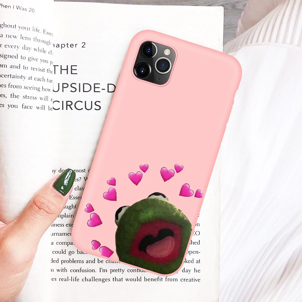 Мягкий силиконовый чехол Kermit Meme для iphone 6/6s 6Plus/6SPlus 7/8 7Plus/8Plus X XS XR XSMax 11pro Pink matte co |