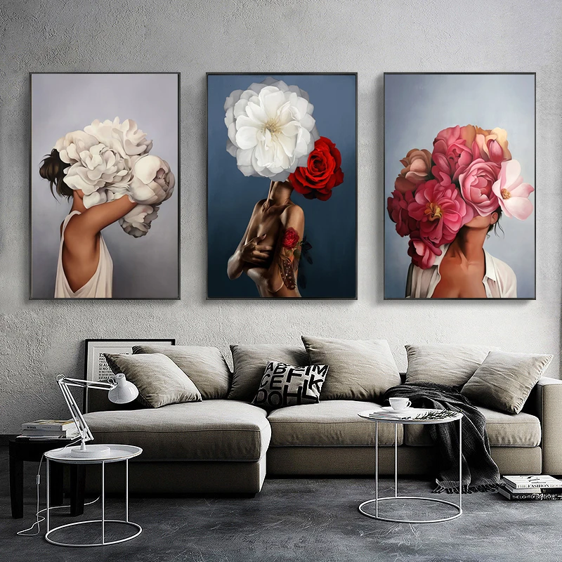Настенный плакат в скандинавском стиле современный цветок на голове для женщин