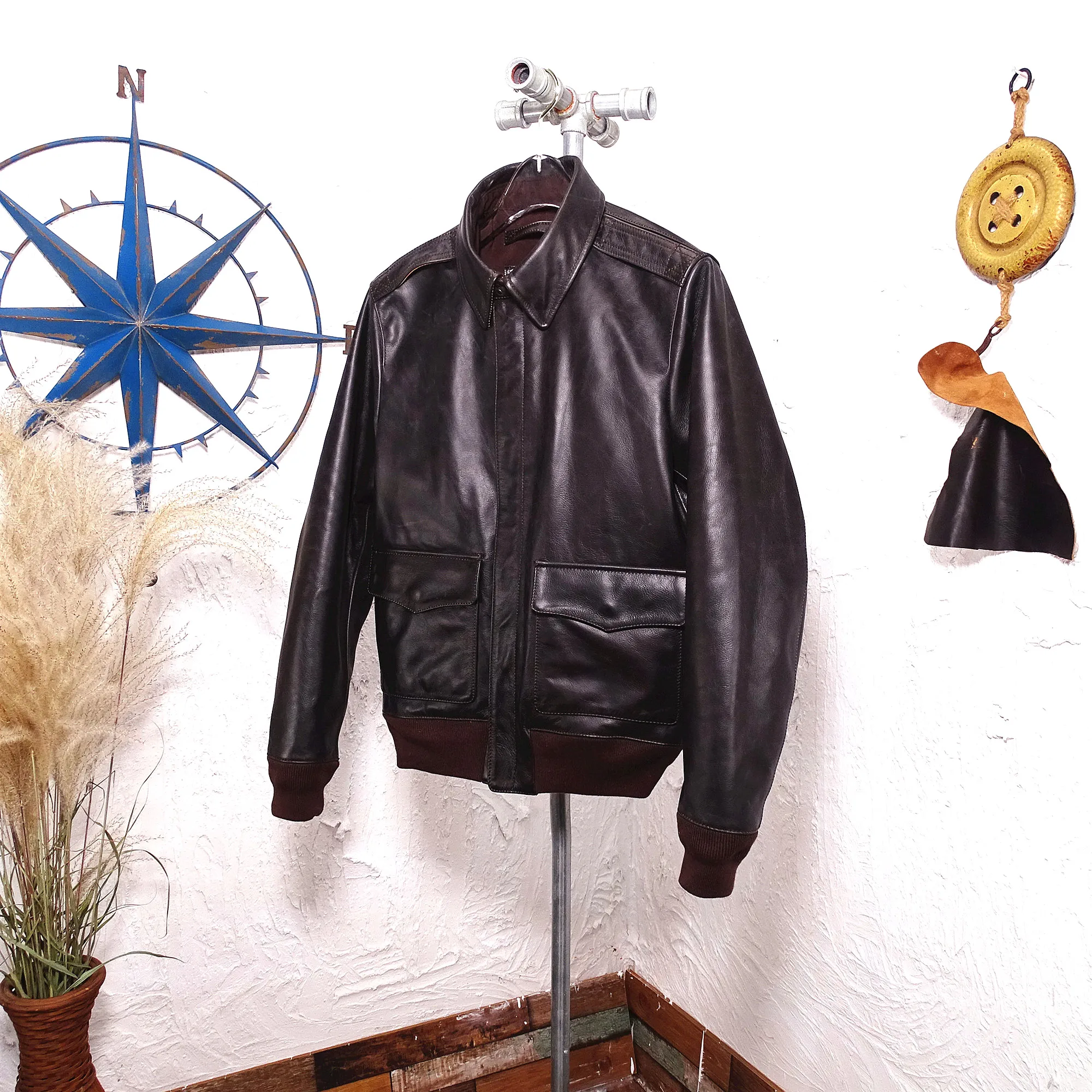 

shipping.New arrival.quality Free bomber tea core cowhide jacket.mens classic A2 genuine coat.sales leather clothes