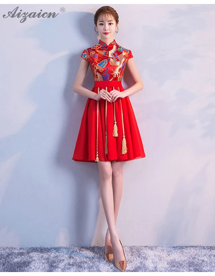 Новое атласное платье Cheongsam красное свадебное винтажное платье Qi Pao Женские китайские свадебные платья Qipao Акция Женская Роба в восточном стиле
