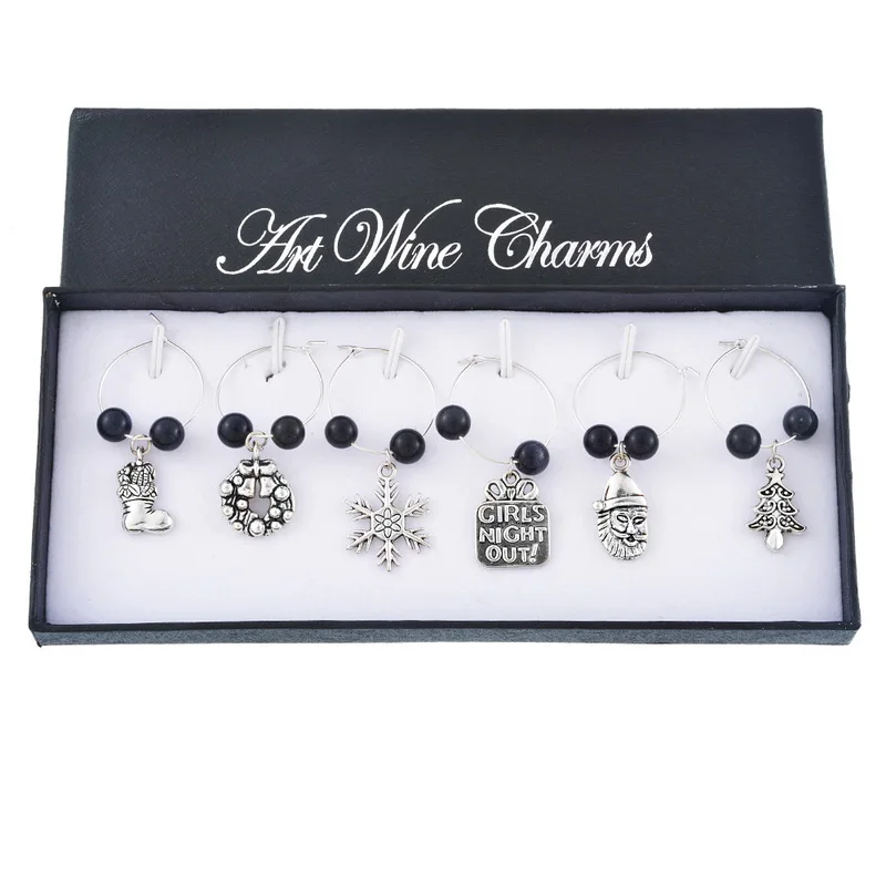 6 шт./кор. Рождественские Подвески для вина маркеры с бусинами украшения