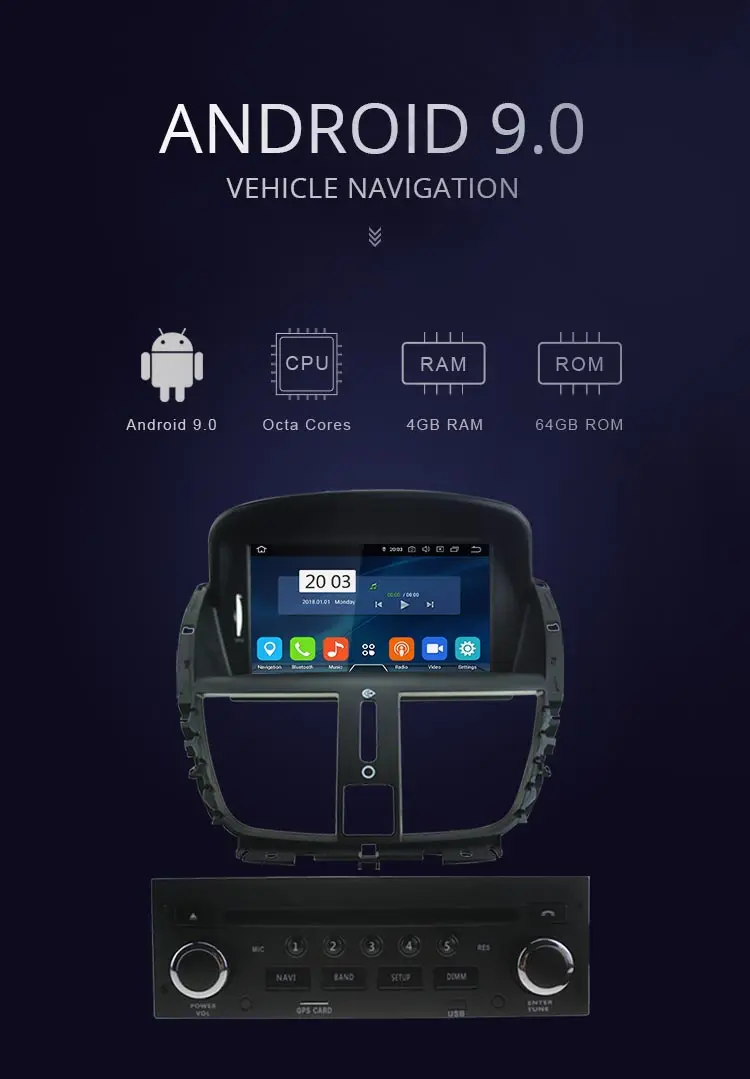 JDASTON Android 9,0 автомобильный dvd-плеер для peugeot 207 2007-2011 2012 2013 wifi Мультимедиа gps Навигация стерео 1Din Автомагнитола