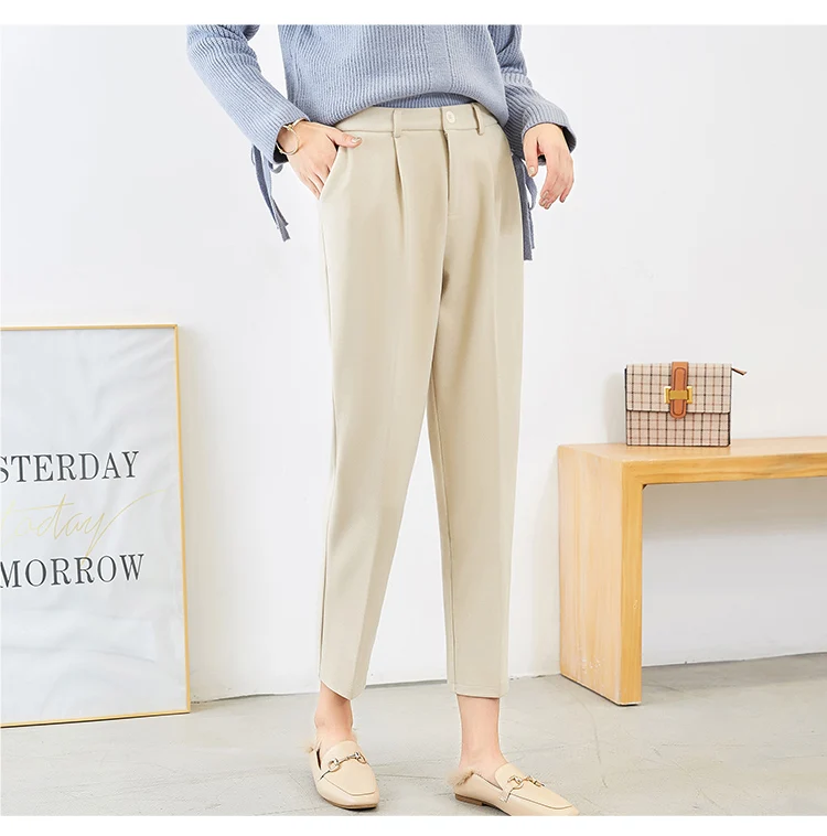Новинка года; сезон зима-осень; женские брюки-карандаш с высокой талией; повседневные однотонные штаны-шаровары; женские шерстяные брюки до щиколотки; Капри