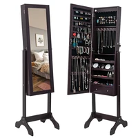 Non Full Body Makeup Mirror Jewelry Storage Cabinet Wooden Floor Type 4-Layer Shelf 2 Drawer 8 Blue LED Adjustable Dark Brown