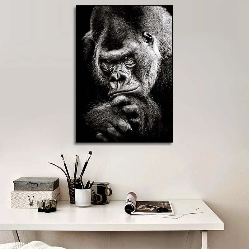 

Ape Monkey Animal Poster Black White Canvas Print Abstract Artwork Art Painting Nordic Wall Picture for Living Room Decoration