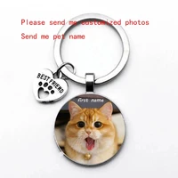 cat name custom diy pet cat photo fashion keychain i love cat glass crystal pendant mini heart shaped keychain car key favorite