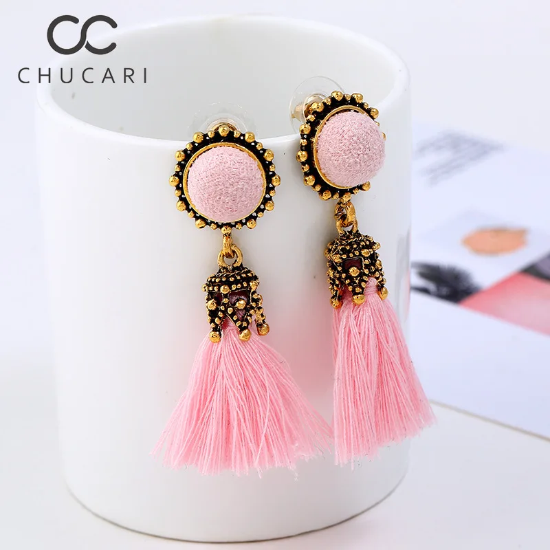 Женские богемные серьги подвески CHUCARI длинные висячие из шелковой ткани черного