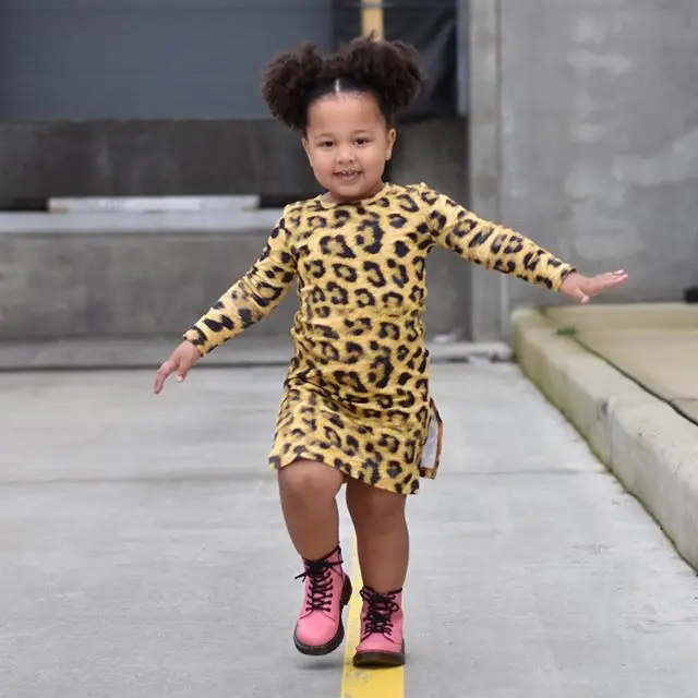 

Kids Baby Girls Fashion Leopard Split Dress Stylish Long Sleeve Dress for Children Girls