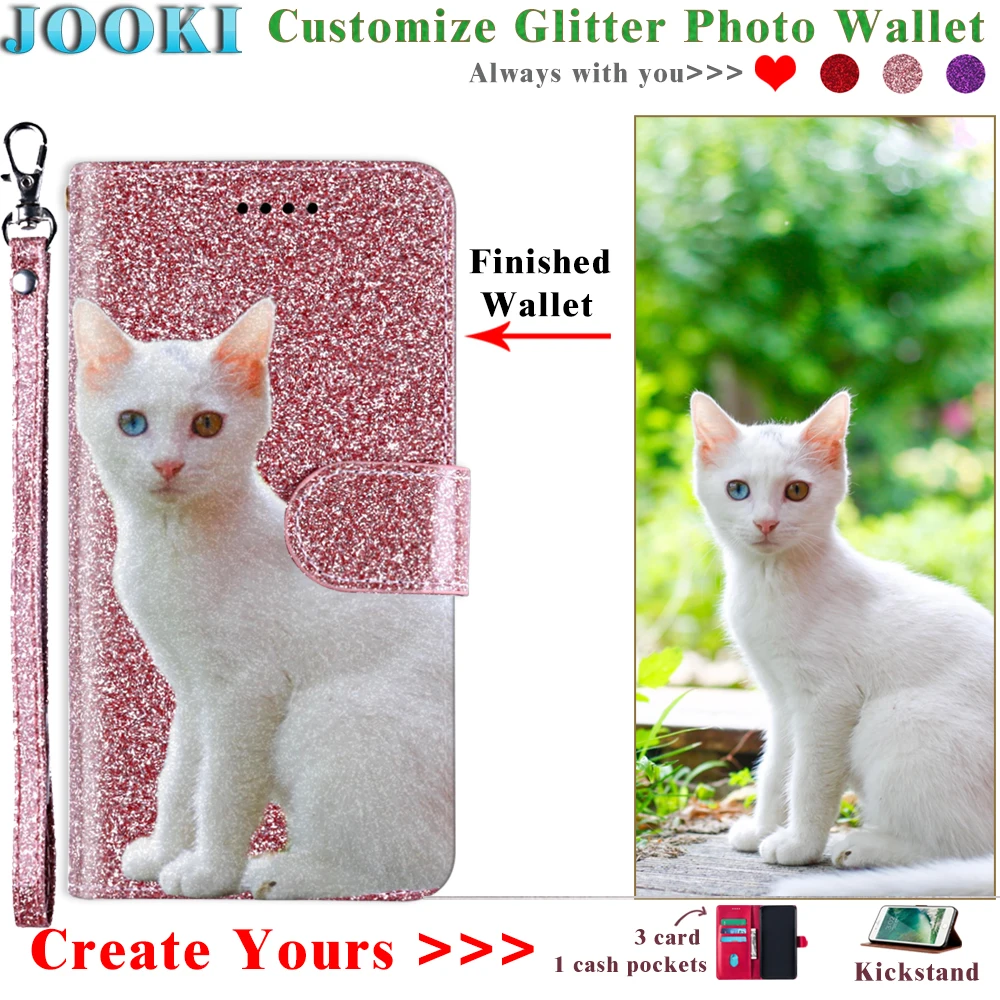 Розовый Блестящий кожаный чехол для Nokia 3 2 персонализированный фото кошелек 4