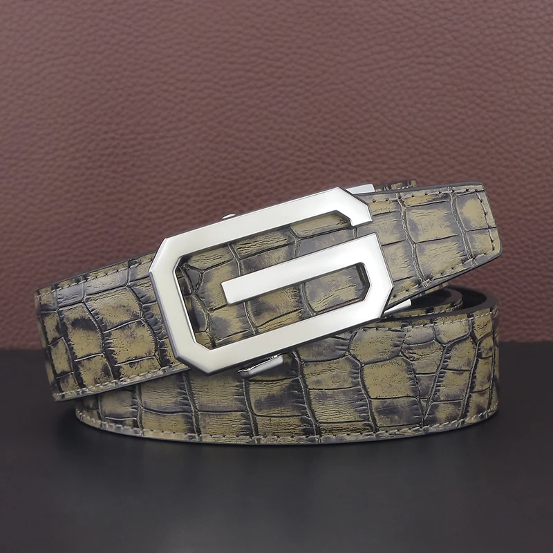 

2021 Gray Casual Cowhide Belt G Letter Automatic Buckle Men's Belt Luxury Brand Designer Leather Young Men High Quality