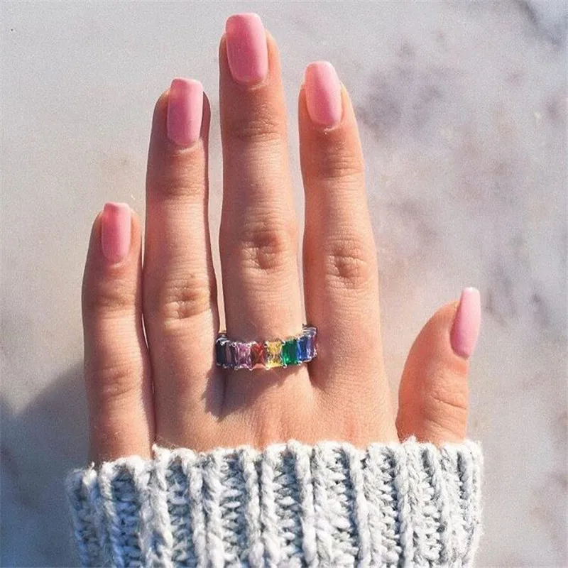 AY Ins популярное красочное кристаллическое кольцо для женщин девочек радужные