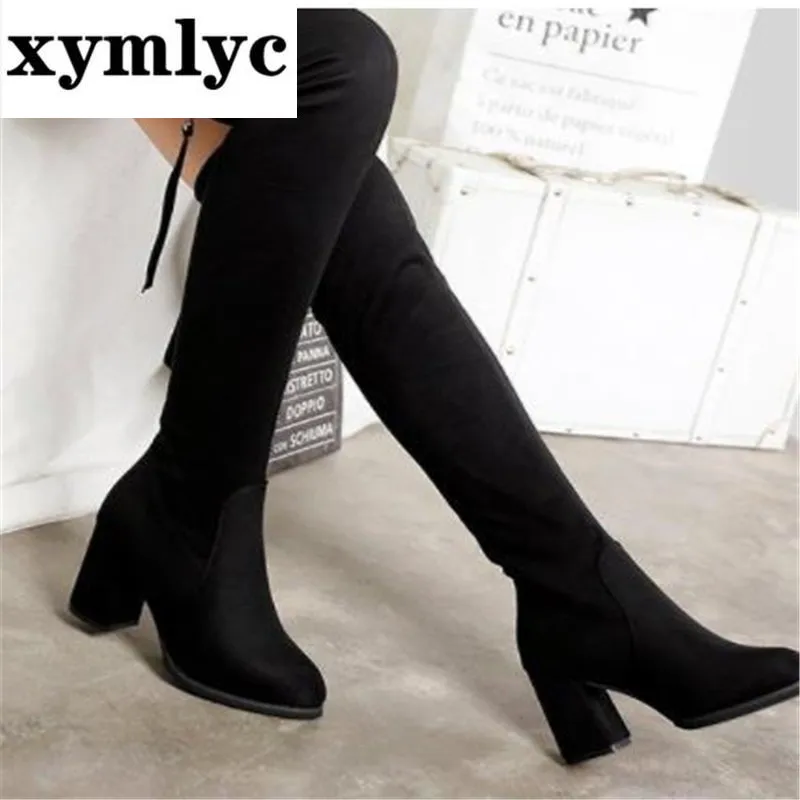 

2020 winter new ladies fashion comfortable plus cotton warm boots women casual sexy Flock Zip black high heel boots mujer c96