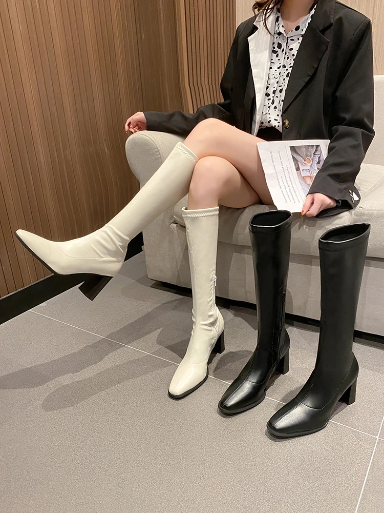 

Женские сапоги, привлекательные сапоги до бедра на высоком каблуке, женские Роскошные Дизайнерские Сапоги на молнии, с круглым носком, до се...