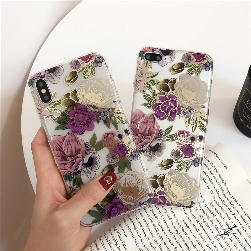 Чехол для телефона LOVECOM Gold Bronzing Flower Leaf iPhone 12 Mini 11 Pro Max XR XS 7 8 Plus X Мягкий силиконовый