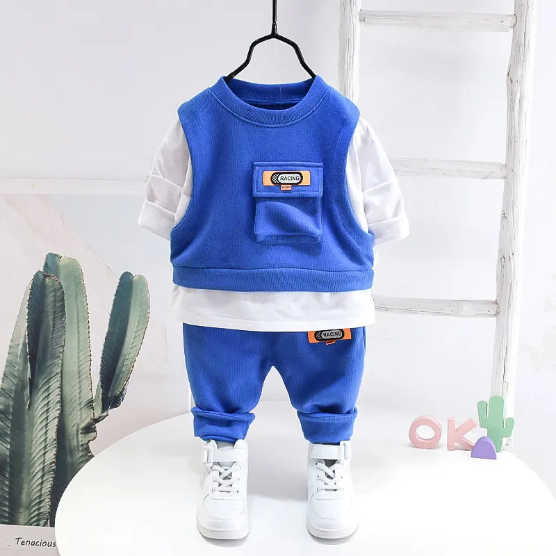 

Baby Girls Boys Clothing 2020 Spring Toddler Children Clothes Suit Cotton Kids pocket T Shirt Pants 2Pcs/Sets Infant Tracksuits