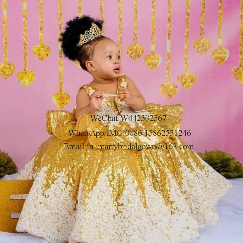 Платья для девочек на конкурсе капкейков 2021 года с блестящей золотой вышивкой, бальное платье винтажного стиля с кружевными цветами на первом причастии и дне рождения.