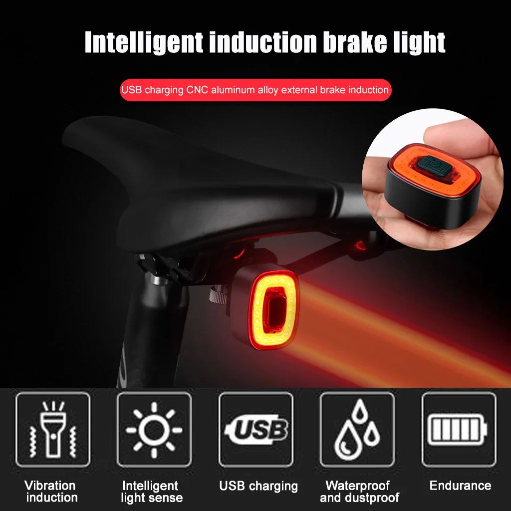 

Gravity Sensing Smart Brake Bike Lights USB Bicycle Rear Back Taillight 7 Modes COB LED Warning Lamp Cycling Riding Flashlight