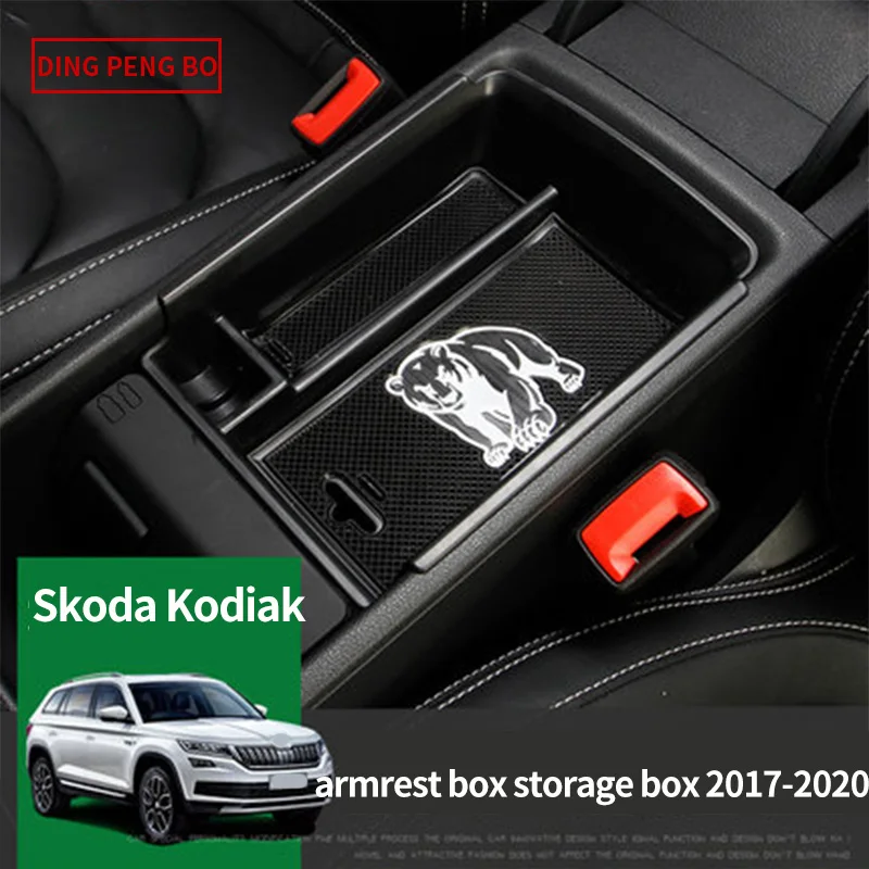 

For Skoda Kodiaq 2017 2018 2019 Car Central Armrest Storage Box Car Accessories Center Console Flocking Organizer Containers