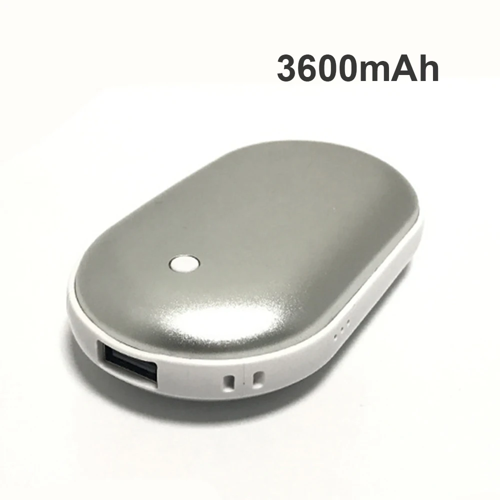 silver-3600mAh 2 в 1 портативный USB Перезаряжаемый электрический грелка для рук карманный внешний аккумулятор зимний двусторонний нагревательный внешний аккумулятор для подарка на год - Цвет: silver-3600mAh