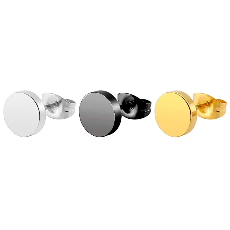 

New Fashion Women Men Black Silver Color Gold Barbell Studs Stainless Steel Round Small Black Stud Earrings Brincos Jewelry
