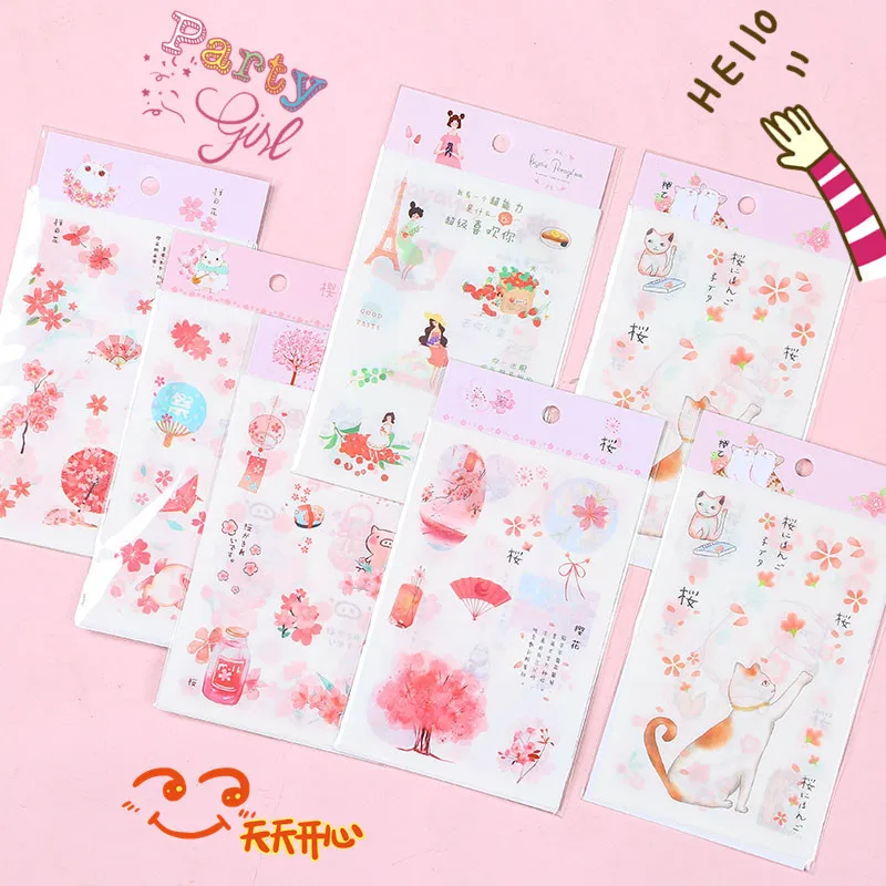 

6 Sheets Sakura Paper Tape Cartoon Whale Jellyfish Stickers Aesthetic for Hand Book Transparent Cute Decorative Stickers