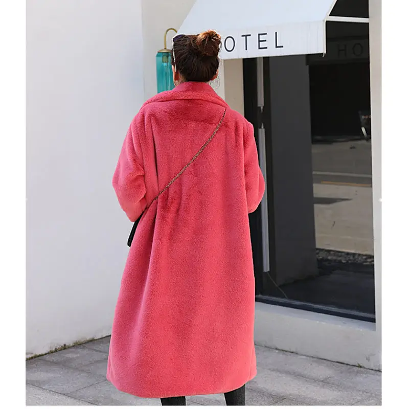 Winter Women High Quality Faux Rabbit Fur Coat Luxury Long Fur Coat Loose Lapel OverCoat Thick Warm Plus Size Female Plush Coats