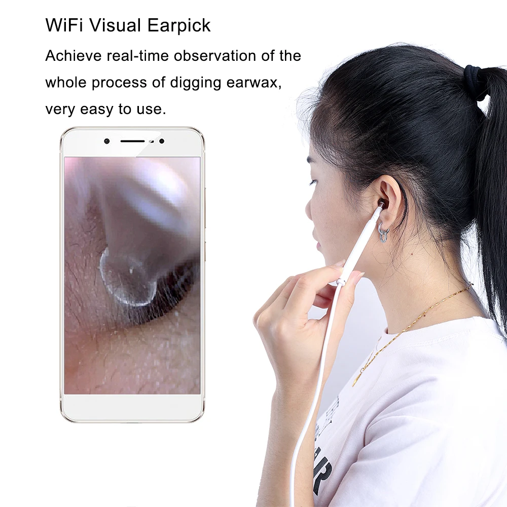 

Wirelessly Otoscope Wi-Fi Endoscope Camera 5.5mm 720P Lens Visual Ear Clean Earpick with 6 Adjustable LED Lights for IOS Android