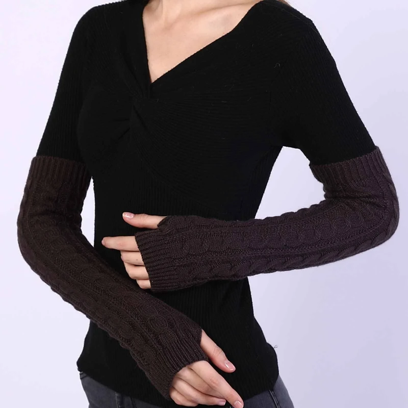 

1 Pair Fashion 2021 Autumn Winter Warm Women Ladies Girl Solid Gloves Arm Warmer Long Fingerless Xmas Knitting Wool Mittens