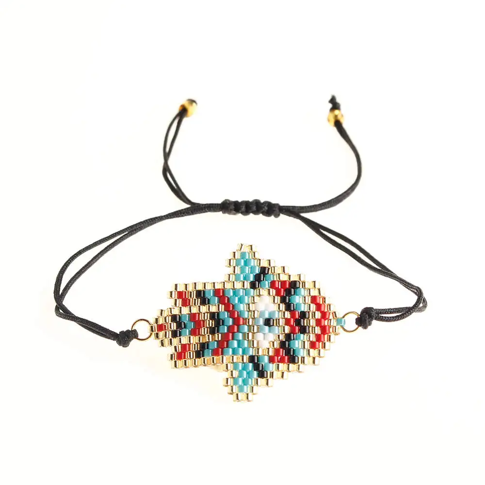 Shinus Pulseras Mujer Moda MIYUKI Evil Eye Bracelet Women Hamsa Hand Bracelets Jewelry Miyuki Joyeria Handmade Summer Beach - Окраска металла: MI-B190354A