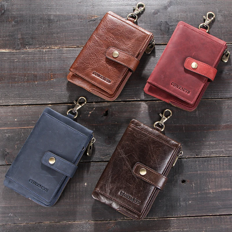

CONTACT'S Genuine Leather Men Key Wallets Male Car Keys Holder Case Housekeeper Small Coin Purse Zipper Hasp Design Keychain
