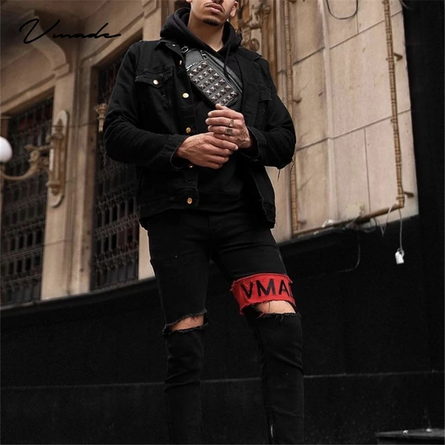 Джинсы VMADE мужские стрейчевые стирка аутентичности брюки одежда с тисненым