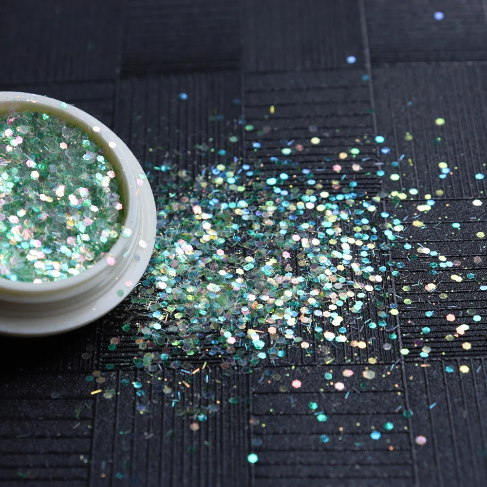 

1.76 Ounce/Pack(50g) Nail Art Glitter Symphony FLAKES Mixed Hexagon/Strip Sequins Mermaid Holographic Nail Chunky Glitter Tc#70