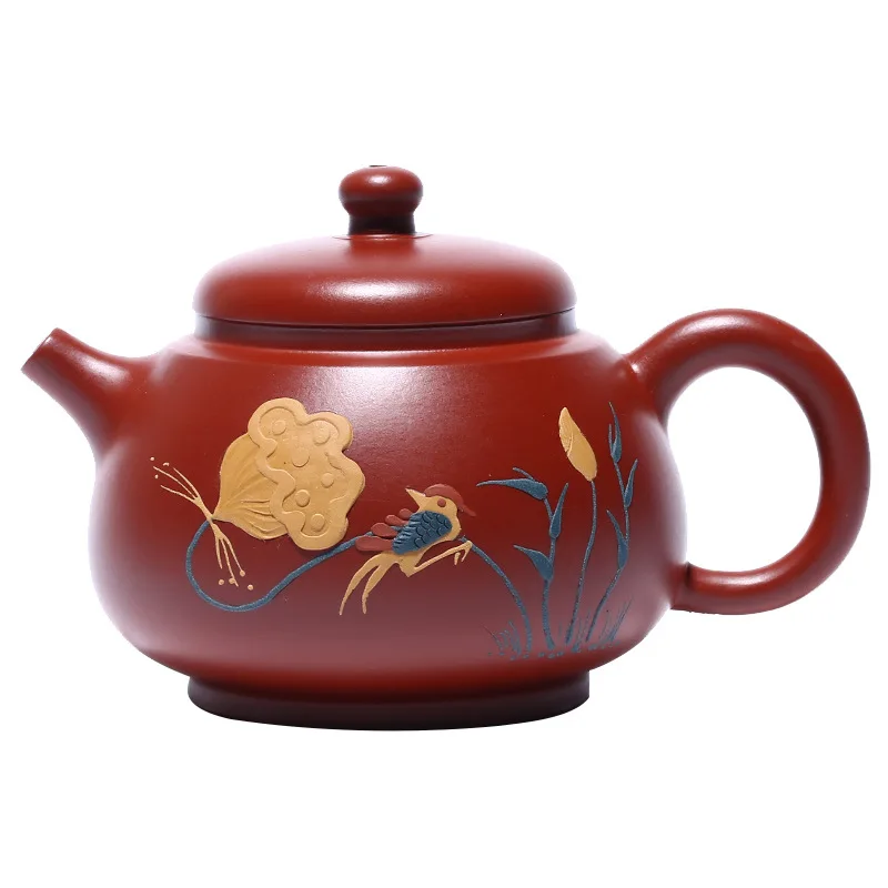 

Yixing purple clay teapot hand painted teapot tea set original ore Dahongpao birdsong flower fragrance round bead pot
