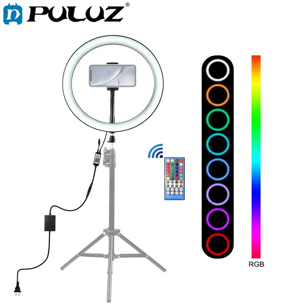 

PULUZ 12inch 30cm Dimmable RGB Full Color LED Selfie Ring Light Camera Phone Photography Video Makeup Lamp Cold Shoe Tripod Head