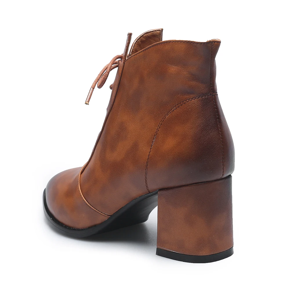 Женские ботильоны из коровьей кожи BESCONE модные разноцветные на квадратном