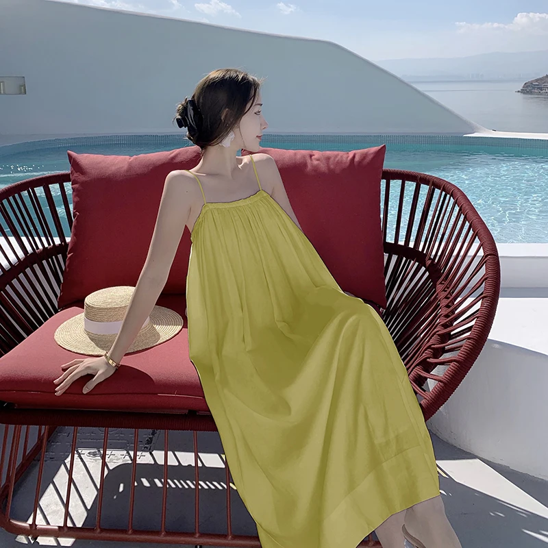 

Платье женское длинное Плиссированное на тонких бретельках, свободного покроя