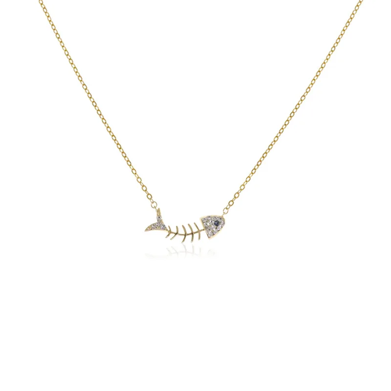 

Luxury 925 Sterling Silver Fish Bone Pendant Necklace for Women Simple Clavicular Chain Crystal Jewlery T-Shirt Decoration