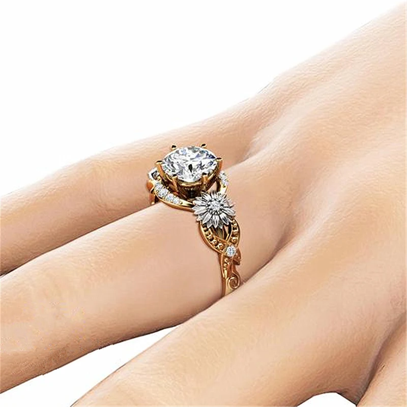 Новый стиль Funique Boho подсолнухи цветок кубический циркон обручальные кольца для