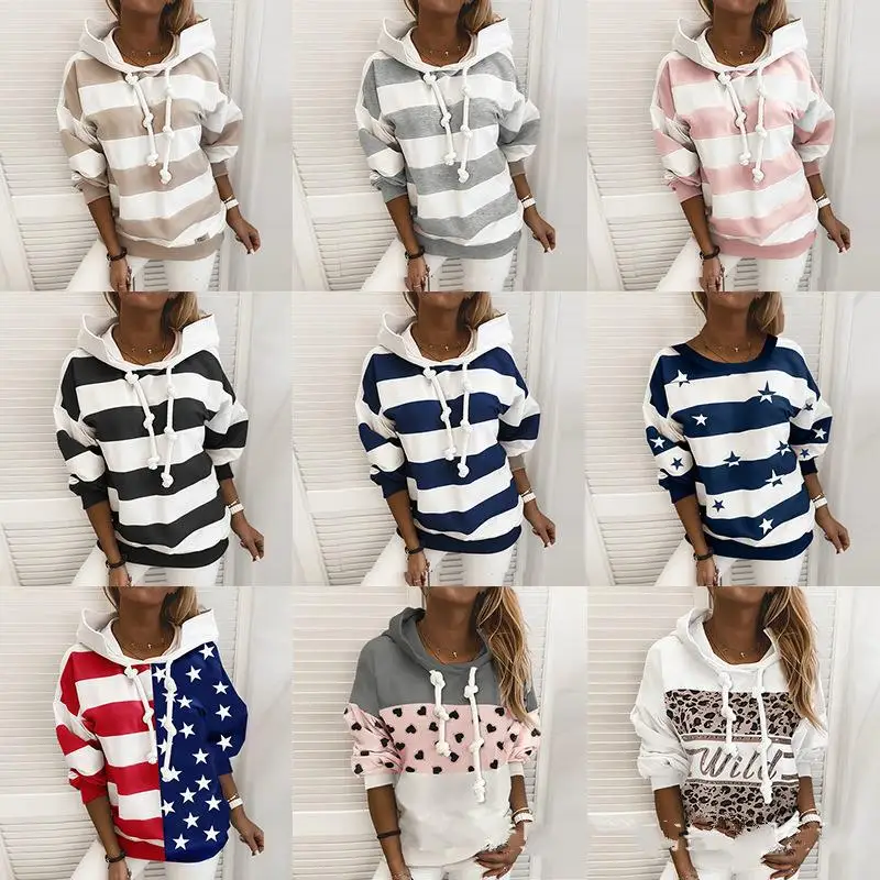 

2020 Oversize Ladies Pullovers Women Daily Hooded Printed Sweatshirt Long Sleeve Casual Pullover Autumn Pullover Pure Tops