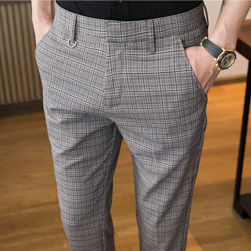 

2021 New style Male spring slim fit Business suit trousers/Men's Fashin office plaid leisure suit pants/groom wedding suit pants