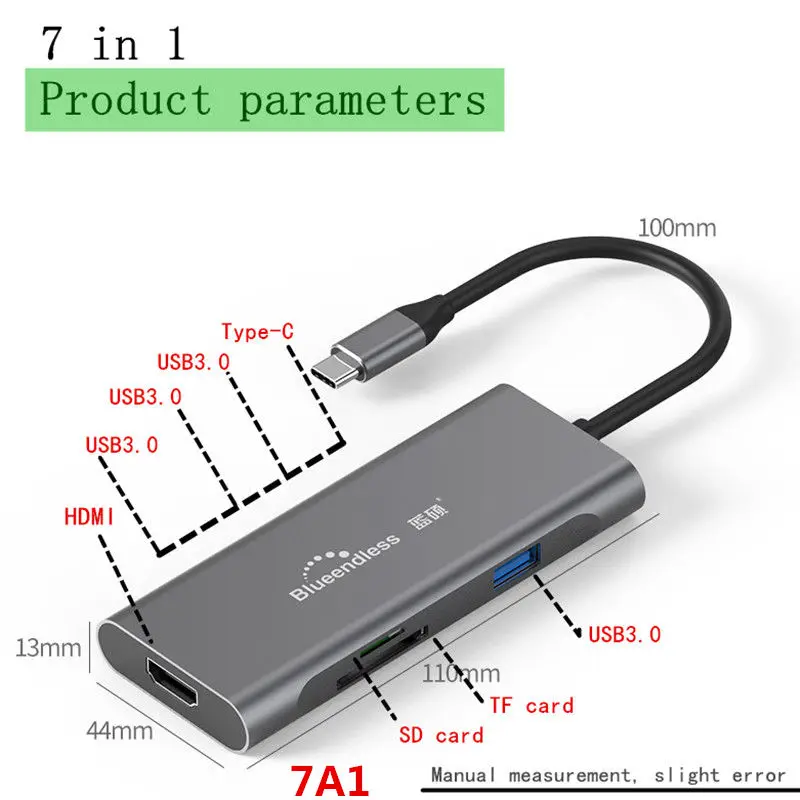 Usb-хаб Мульти USB 3,0 концентратор Высокоскоростной разветвитель портов HDMI устройство для чтения карт SD TF type-c PD Быстрая зарядка для ПК Компьютерные аксессуары - Цвет: Grey