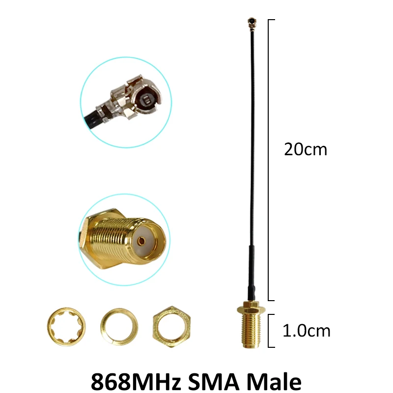 GRANDWISDOM 5pcs 868mhz antenna 2dbi sma male 915mhz lora antene module lorawan ipex 1 SMA female pigtail Extension Cable