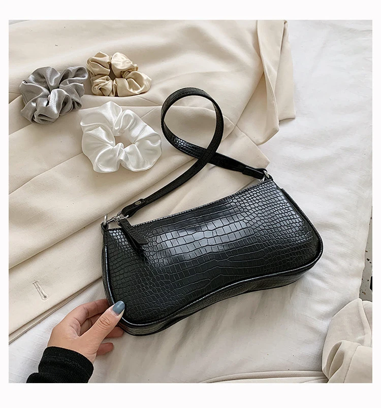 

Solid Color Crocodile Pattern Baguette Bag New Fashion Women Shoulder Bag And Purses High Quality Pu Leather Women Handbags