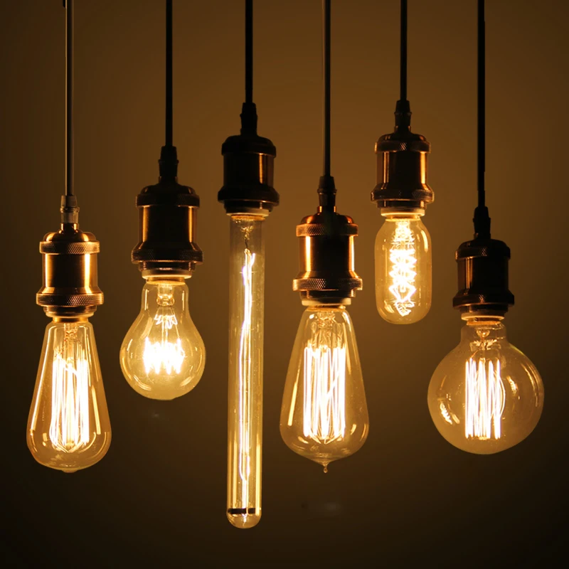 Винтаж Edison светильник лампочка E27 220v 40w Ретро Эдисон лампы ST64 T45 T100 T185 G80 G95 A19 нити