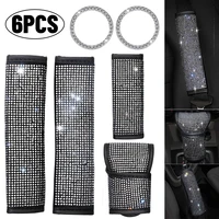 6pcs crystal diamond gearbox handle cover hand brake cover car seat safety belt shoulder cover car interior set accessories