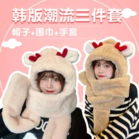 2021 new christmas fashion scarf hat gloves set 3 piece women girl cute winter warm soft thickening pocket hats hooded