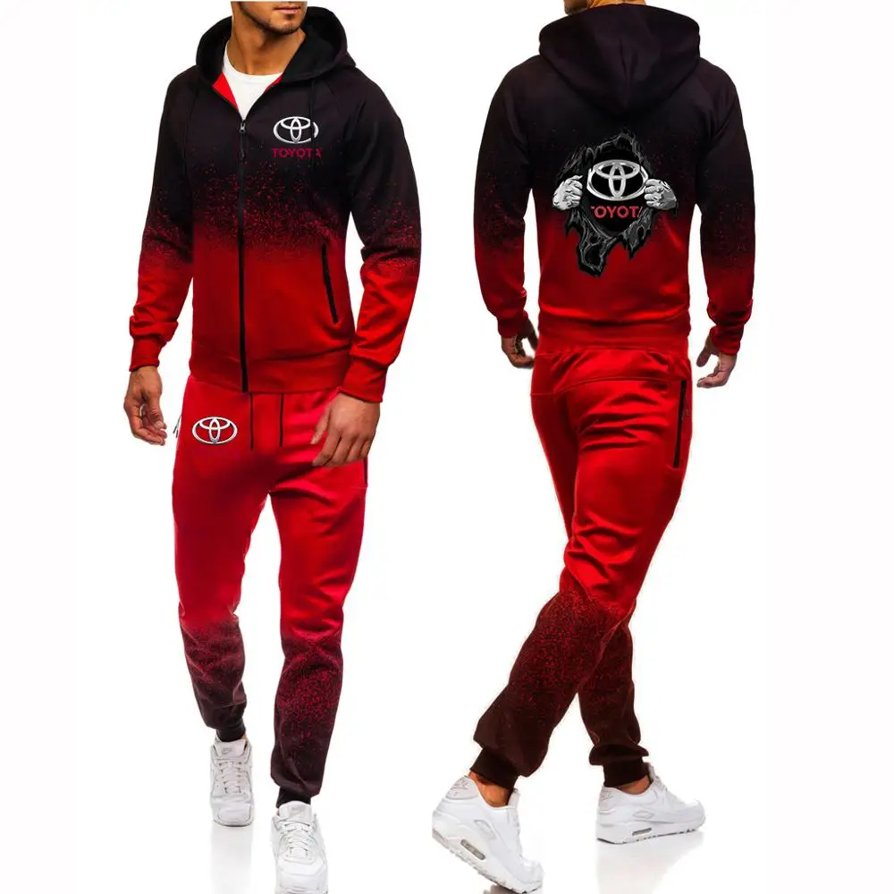 

2021 Men's Spring Autumn Toyota Car Logo Print Set Sport Suits Hip Hop Gradient Hoodies Casual Sweatpant Custom Made Jacket Sets